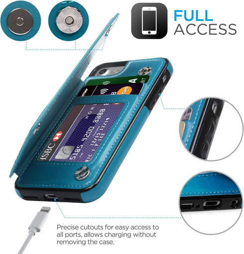 Compatible with iPhone 7 & 8 (4.7 inch) Flip Case, Blue Synthetic Leather Butterfly Embossed Kickstand Card Holder Wallet Case with Credit Card Sl...