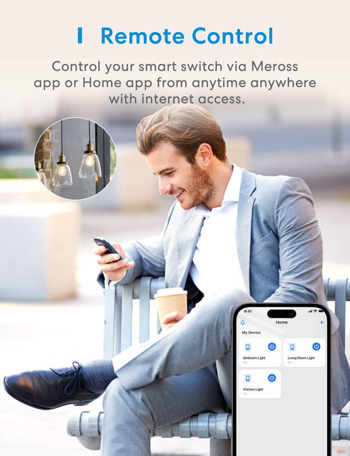 meross Smart Light Switch, Compatible with Alexa, Google Assistant and SmartThings, Single Pole WiFi Wall Switch, Needs Neutral Wire, Remote Contr...