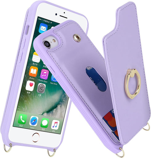 for iPhone 7/8/SE 2020/SE 2022 Case with Card Holder and Strap for Women,Crossbody Lanyard,Kickstand Ring Stand,Snap Clasp,Phone Wallet Cases 4.7 ...
