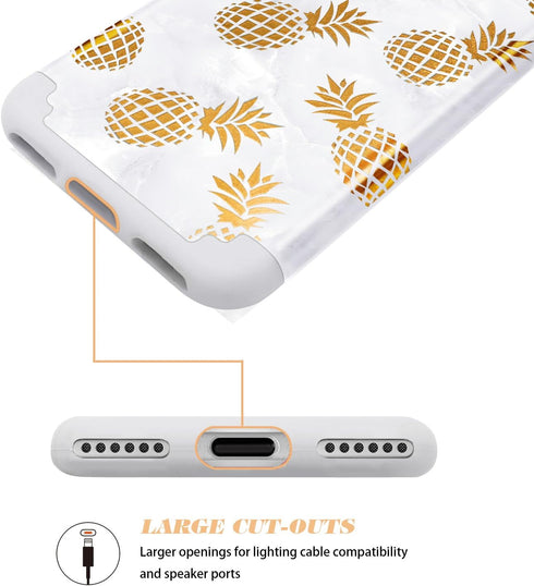 Fingic for iPhone 8 Pineapple Case,iPhone 7 Phone Case, Slim Golden Pineapple&Grey Marble Cute Pattern Cover for Girls Ladies Hard PC Soft Rubber ...
