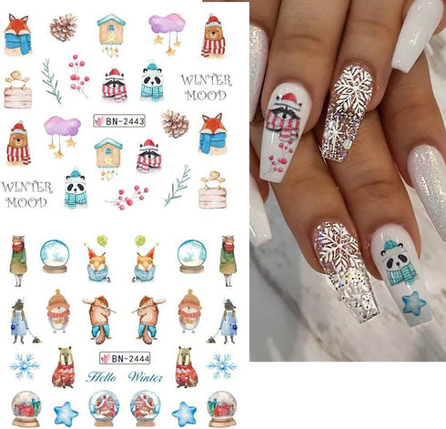 Christmas Nail Art Stickers12 Sheets Water Transfer Nail Stickers Cute Christmas Penguin Nail Decals Winter Nail Art Supplies Snowflake Elk Nail W...