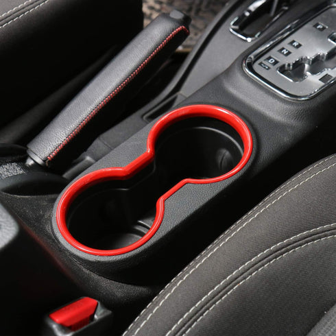 CheroCar for JK Front Water Cup Holder Trim Cover for Jeep Wrangler JK JKU & Unlimited 2010-2018, ABS Interior Decor (Red)...