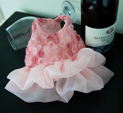 Dog Dresses for Small Dogs Girl Rose Flower Dog Tutu Pink Fairy Pleated Tulle Skirt for Puppy Birthday Party Dress Pet Fashion Outfits (M(Back 9.0...