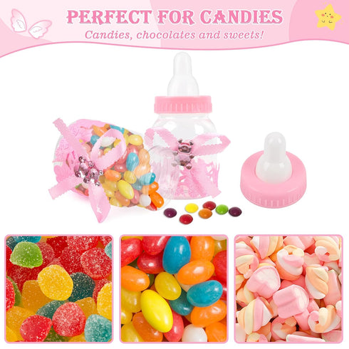 MACTING 2 Dozens 3.5 Inch Feeding Bottle Candy Box with 5 Pcs Artificial Flower Rose for Baby Shower Favor Gift Decoration (Pink)...