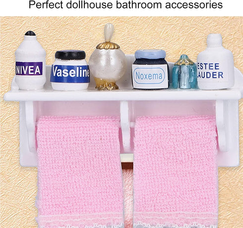 Dollhouse Wooden Towel Rack Bottles, 1:12 Simulation Miniature Furniture Model Toy for Dollhouse Bathroom Decoration Accessories...