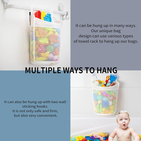 Large Capacity Baby Mesh Bath Toy Organizer, Multiple Ways to Hang, Extra Large Opening Bathroom Toy Storage, Bottom Zipper Bathtub Toy Storage Ba...