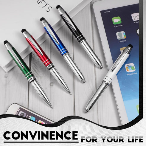 5 Pieces Stylus Pen for Touchscreen Devices Multi-Function Capacitive Pen with LED Flashlight Writing Pens with Ballpoint 3 in 1 Metallic Pens Inv...