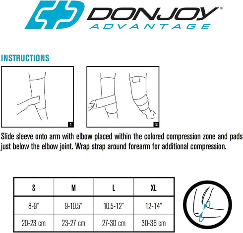 DonJoy Advantage DA161ES02-BLK-S Deluxe Elastic Elbow for Sprains, Strains, Golfer's and Tennis Elbow, Swelling, Black, Small 8", 9"...