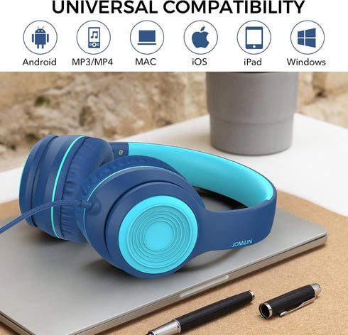 A8 Over-Ear Headphones with Microphone, Lightweight Folding Stereo Bass Headphones with 1.5M No-Tangle Cord, Portable Wired Headphones for Smartph...