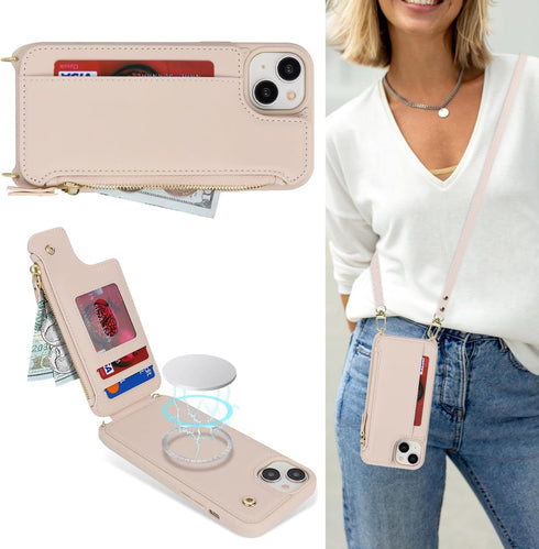 Cavor for iPhone 15 Case with Card Holder,iPhone 15 Wallet Case for Women,iPhone 15 Case Magsafe,Phone Case iPhone 15 Case with Strap,Crossbody an...