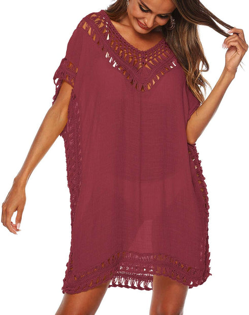 Wander Agio Womens Swimwear Cover up Swim Suit Beach Bikini Coverups Stripe Printing Hollow Out...