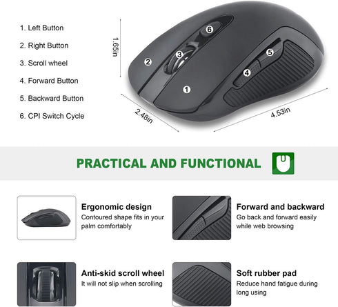2.4G Wireless Mice Super Energy Saving Portable Optical PC Laptop Computer Mouse, 5 Adjustable DPI Mice, 6 Buttons for Windows macOS Linux...