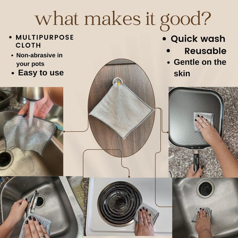 5 pcs Premium Metal Wire Dishwashing Cloth Scrubs Double-Layer + 2pcs Kitchen Towel Holder - scrubbing Cloths for pots and Pans - Non Scratch Wire...