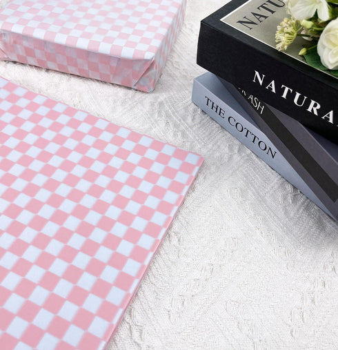 MUNILAIL 100 Sheets Checkered Tissue Paper 14 x 20 Inches Pink and White Tissue Paper for Gift Bags Bulk Wrapping Paper Gift Paper Tissue for Birt...