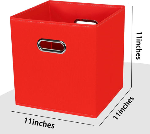 Black Foldable Storage Cubes Bins , Fabric Storage Box Cubes Organizer Baskets with Dual Handles for Home Organizer (Red)...