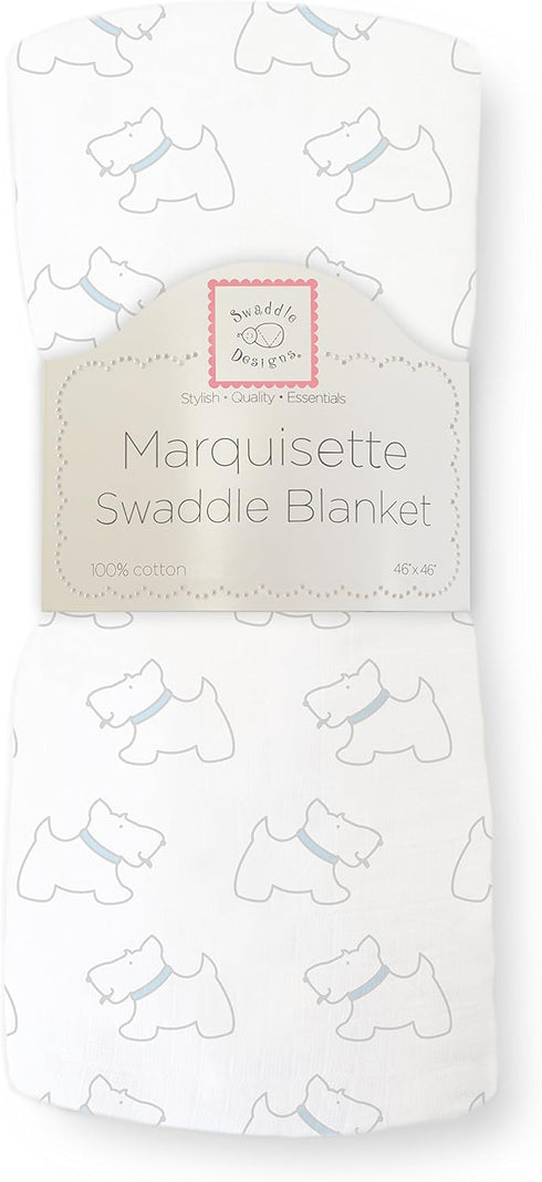 SwaddleDesigns Marquisette Receiving Swaddle Blanket for Baby Boys & Girls, Soft Premium Cotton Muslin, Best Shower Gift, Pastel Blue Little Doggi...