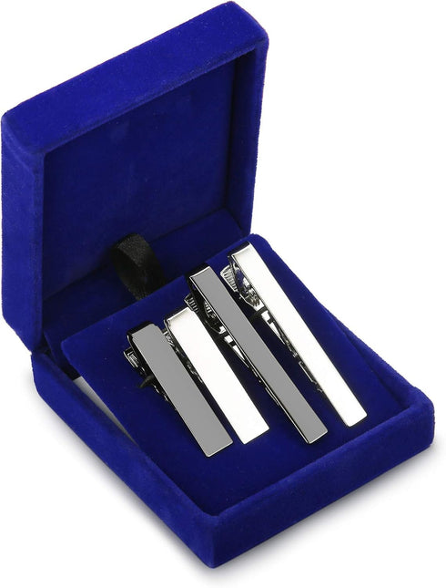 LOYALLOOK 2-4pcs Mens Tie Bar Pinch Clip Set for Regular Ties And Skinny Tie with Gift Box Silver Black Tone Pack 1.5-2.15Inches...
