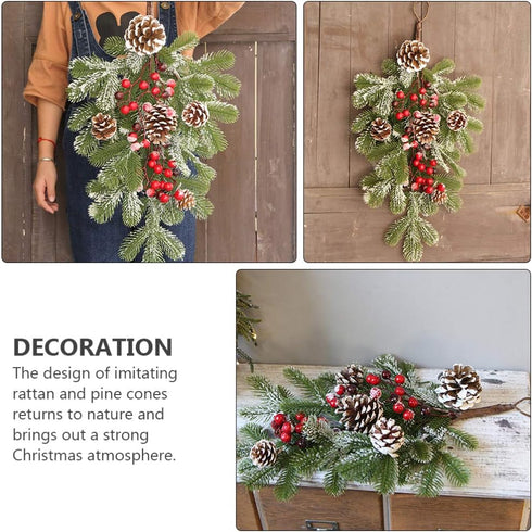 BESTOYARD Artificial 21.7in Christmas Teardrop Swag Pine and Pinecone Teardrop Door Swag Decoration for Holiday Wall Door Window Decor...