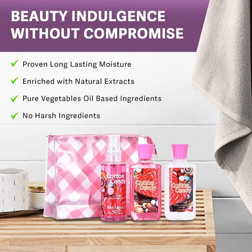 Bath & Body Care Travel Set - Home Spa Set with Body Lotion, Shower Gel and Fragrance Mist, Valentines Day Gifts for Her and Him(Cotton Candy)...