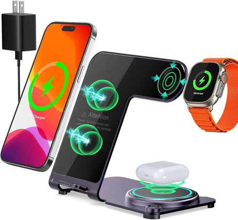 3 in 1 Charging Station Apple Purple - Mlfsaier ???????????????? ?????????? Multiple Fast Wireless Charger Stand for Apple Watch & Airpods iPhone ...