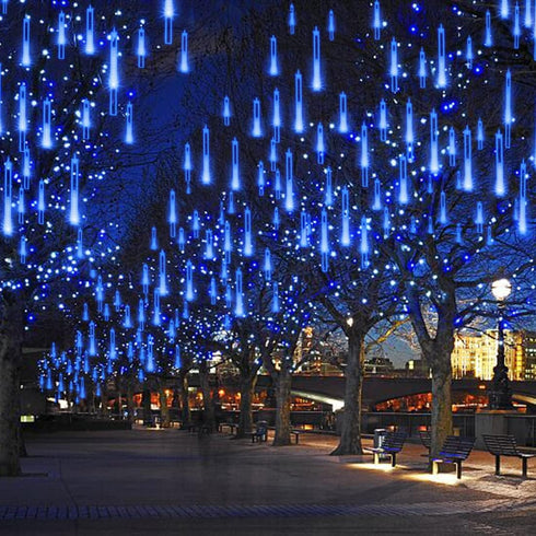 30cm 8-Tube Falling Rain Meteor Shower Christmas Lights - Blue Outdoor Icicle Dripping Shooting Star Lights...