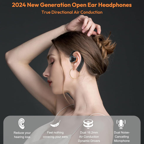 Open Ear Headphones LK08 2024 Version, Air Conduction Headphones Bluetooth 5.3 Touch Control Wireless Earbuds, Up to 70 Hours Playtime Earphones w...