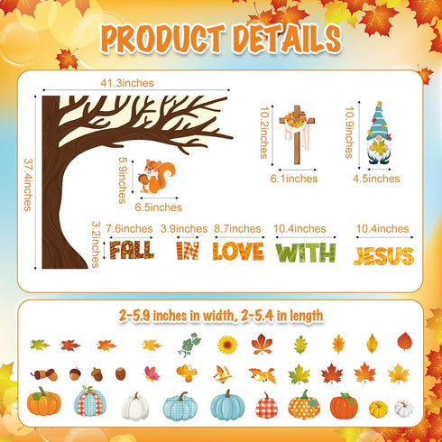 Zonon Fall Classroom Bulletin Board Decorations Christian Fall Love with Jesus Bulletin Board Set Religious Tree Maple Leaf Pumpkin Harvest Cutout...