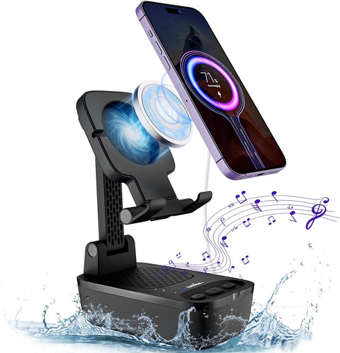 comiso Gifts for Men Women,Birthday Gifts,IPX7 Waterproof Cell Phone Stand with Bluetooth Speaker,Anti-Slip Design Shower Phone Speaker with HD St...