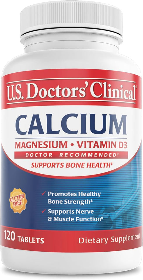U.S. Doctors' Clinical Calcium, Magnesium + Vitamin D3 for Bone, Muscle, and Nerve Support (120)...
