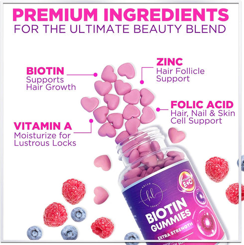 Hair Vitamins Gummy with Biotin 5000 mcg Vitamin E & C to Support Hair Growth, Non-GMO, for Thicker, Stronger & Beautiful Hair, Skin & Nails, Hair...