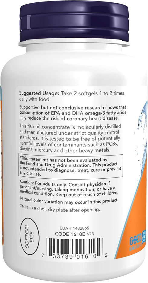 NOW Supplements, DHA-250 with 125 EPA, Molecularly Distilled, Supports Brain Health*, 120 Softgels...