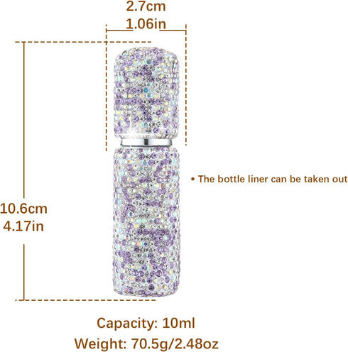 Bling Bling Shiny Rhinestone Portable Mini Perfume Essential Oil Spray Suitable for Liquid Refillable and Reusable Bottle Container (Purple)...