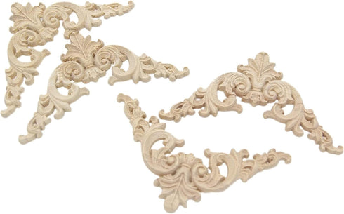 Wood Carved Applique,4 Pack Decorative Wood Trim, 3.15x3.15inch, Wood Appliques and Furniture Decorative Onlay for Furniture Decor Decal Unpainted...