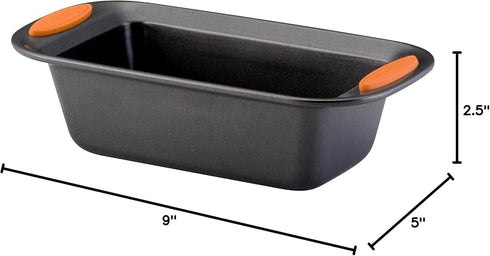 Rachael Ray Yum-o! Bakeware Oven Lovin' Nonstick Loaf Pan, 9-Inch by 5-Inch Steel Pan, Gray with Orange Handles...
