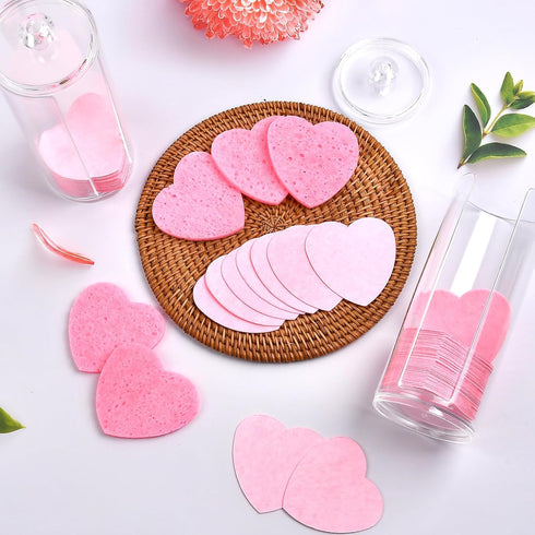 120PCS Compressed Facial Sponges, Heart Shape Disposable Face Sponges with 2PCS Container, Skin Friendly Facial Sponges for Washing Face, Natural ...