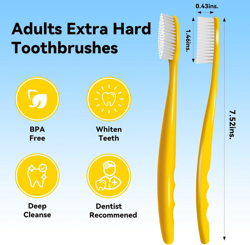 Huge Head Toothbrush Hard Toothbrushes for Adults Hare&Firm Toothbrush Bristles BPA Free Oral Care 4 Packs...