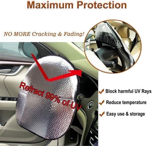Big Ant Steering Wheel Cover Sun Shade + Bonus Side Window Sunshade-Heat Reflector Fit Most Jumbo/Standard Car-Sliver (20.1"X 17.3")...