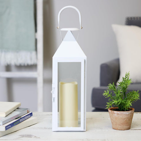 Zings & Thingz Manhattan Hanging Cable Candle Holder Lantern, Decorative Light Home Decor, 15" Tall, White...