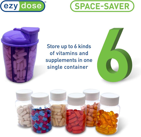 EZY DOSE Vitamin Organizer, 6 Large Compartments, 30-Day Vitamin and Medicine Storage, Keep Vitamins & Meds in Check, Easy to Use, Color May Vary,...