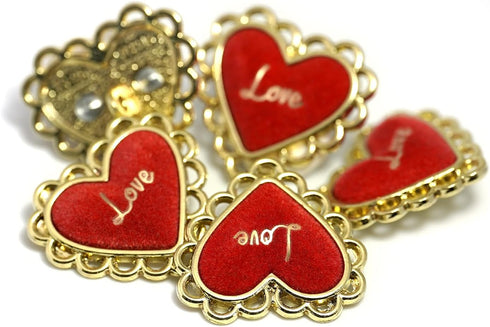 20 pcs Wine Red Resin Heart Metal Shank Sewing Buttons for Coats -25mm -1"...