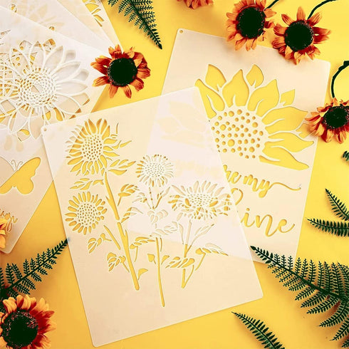 Sunflower Stencil (A4) - Reusable Sun Flower Stencils DIY Template for Art and Crafts for Painting on Wood, Canvas, Paper, Fabric, Wall, Furniture...