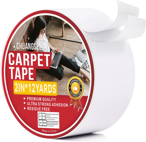 CHUANGSEED Carpet Tape Double Sided,White Rug Tape for Tile Area Rugs Hardwood Floors,Strong Sticky Tape,Removable,No Residue 2inchesx12yards...