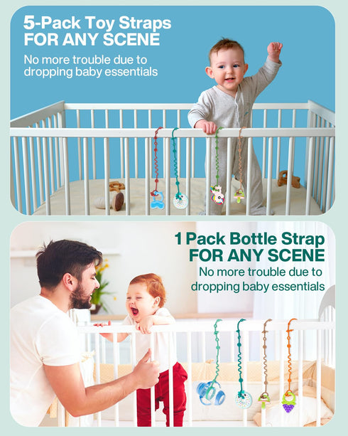 Toy Straps for Baby, 6pcs Adjustable Toy Holder for Stroller Accessories, Silicone Baby Tether Pacifier Clip, No Throw Baby Travel Essential Leash...