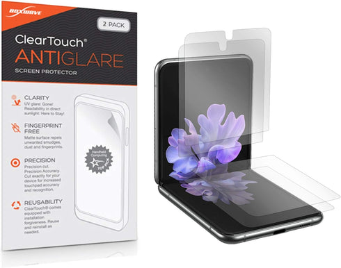 BoxWave Screen Protector Compatible with Samsung Galaxy Z Flip - ClearTouch Anti-Glare (2-Pack), Anti-Fingerprint Matte Film Skin for Samsung Gala...