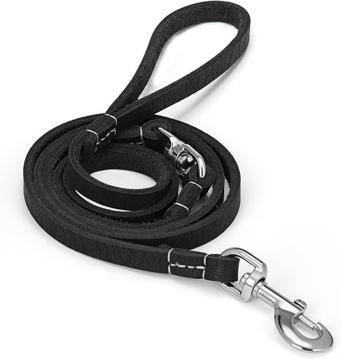Leather Dog Leash, 5 ft x 1/2 inch Lightweight Thick Soft Leather Dog Leash, 360 Swivel No Tangle Walking Leash for Large, Medium and Small Dogs T...