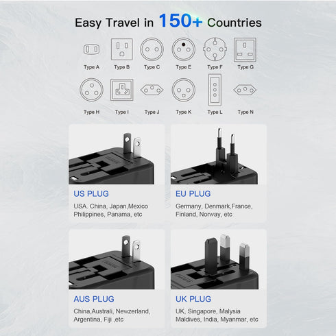 Universal Travel Adapter with USB C, International Power Plug Adapter All in One Worldwide Travel Adapter Power Converters Wall Charger AC Power P...