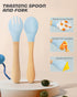 10 Pieces Bamboo Baby Spoons & Baby Forks Set, Chewable Baby Utensils for Self-Feeding, Bamboo and Silicone Baby Utensils, Kids Utensils for Over ...