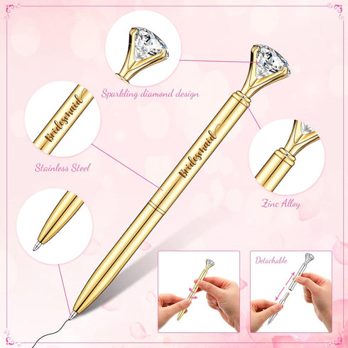 10 Pcs Bridal Shower Pens Bridesmaid Pens Diamond Pens with 10 Sheer Organza Bags Crystal Metal Ballpoint Pens Bling Pens for Wedding Party Favors...