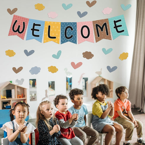 57pcs Boho Rainbow Welcome Banner Welcome Bulletin Board Set for Classroom Decoration Back to School Supplies...