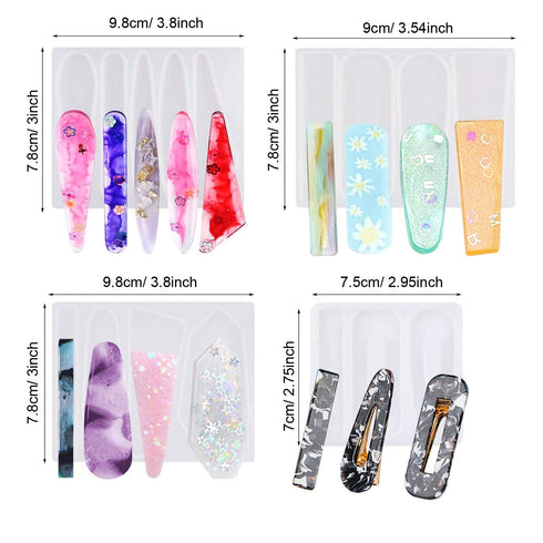 Cayway 29 PCS Resin Molds DIY Hair Pin Casting Mold Set Kit Includes 4 PCS Hair Clip Mould Strip Silicone Jewelry Molds and 24 PCS Metal Clip for ...